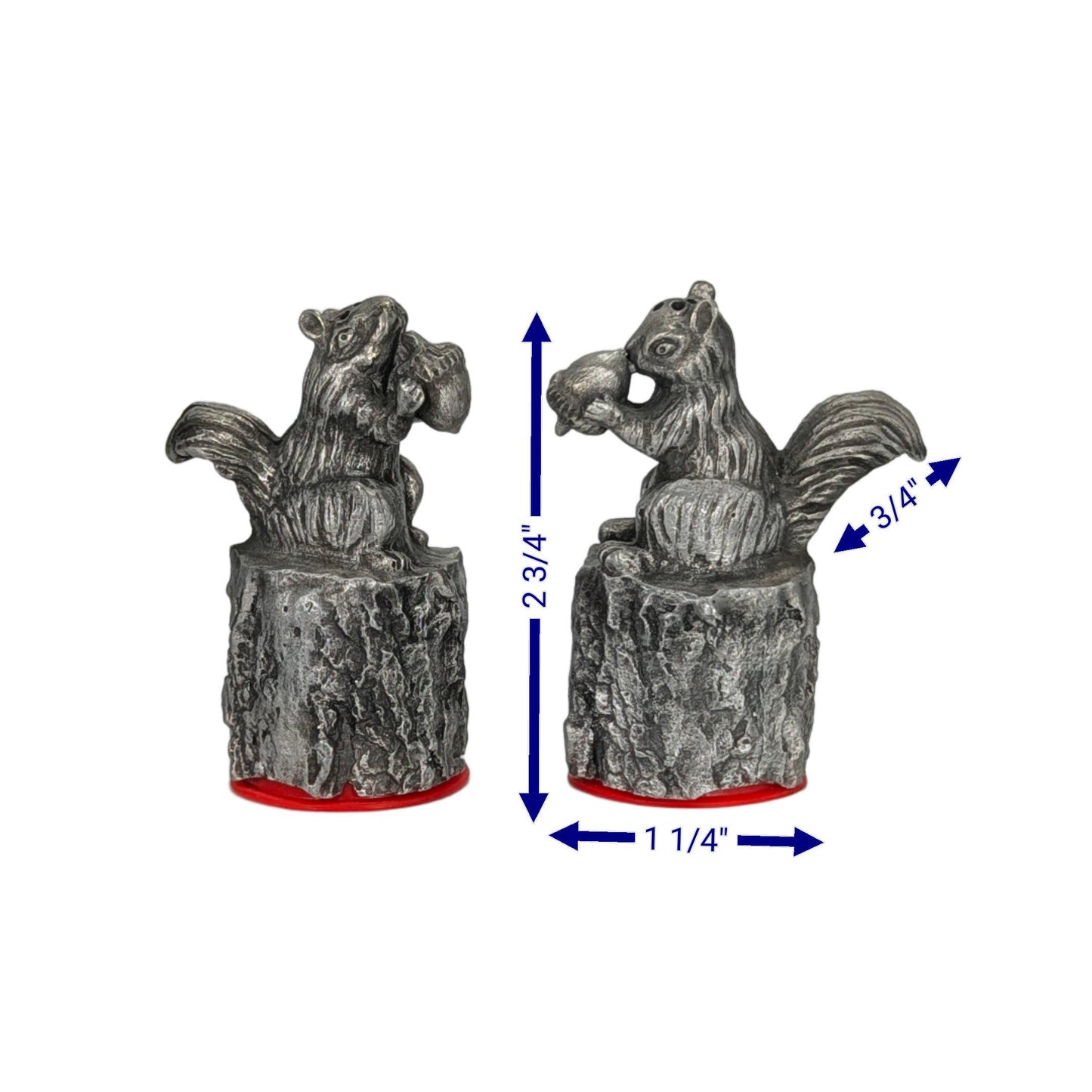 Charming Miniature Minimalist Pewter Squirrel Salt & Pepper Shakers Set Decor Collectible