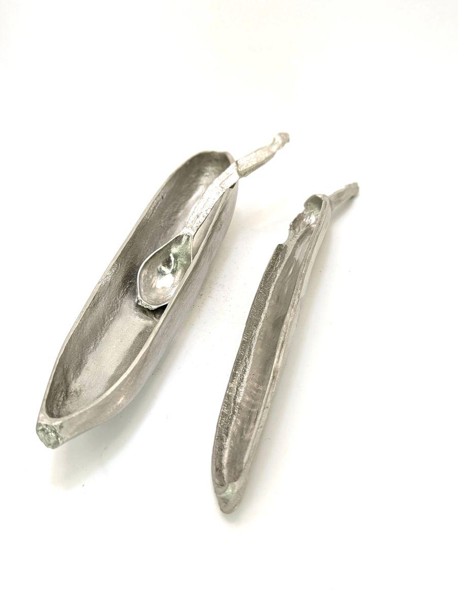 Unique Decorative Minimalist Pewter Banana Sugar Bowl Set Inspired by Nature