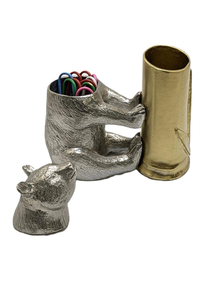 Giant Panda Bamboo Unique Pewter Pen Holder & Hideout Box Decor