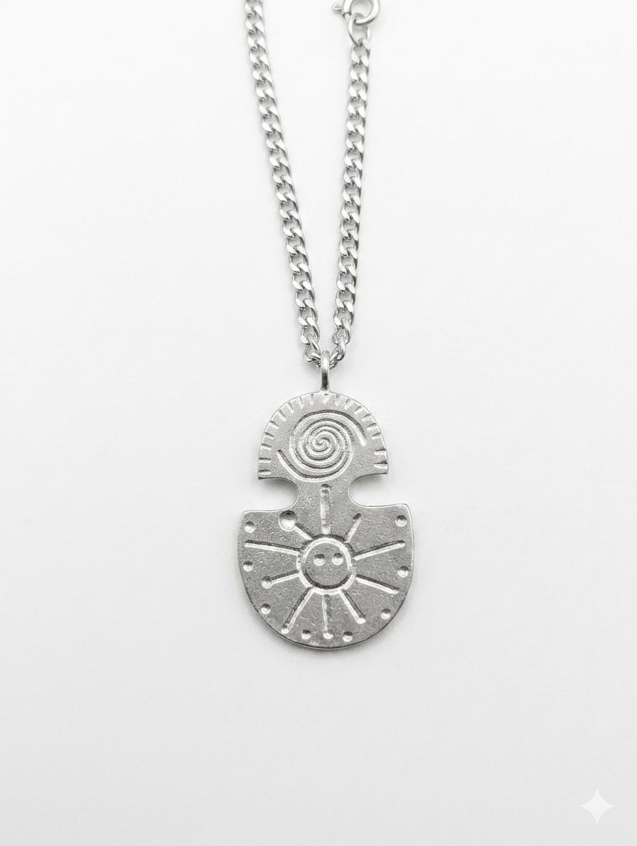 Taino Water & Sun Petroglyphs Pendant on 3.5 mm Cuban Links Chain