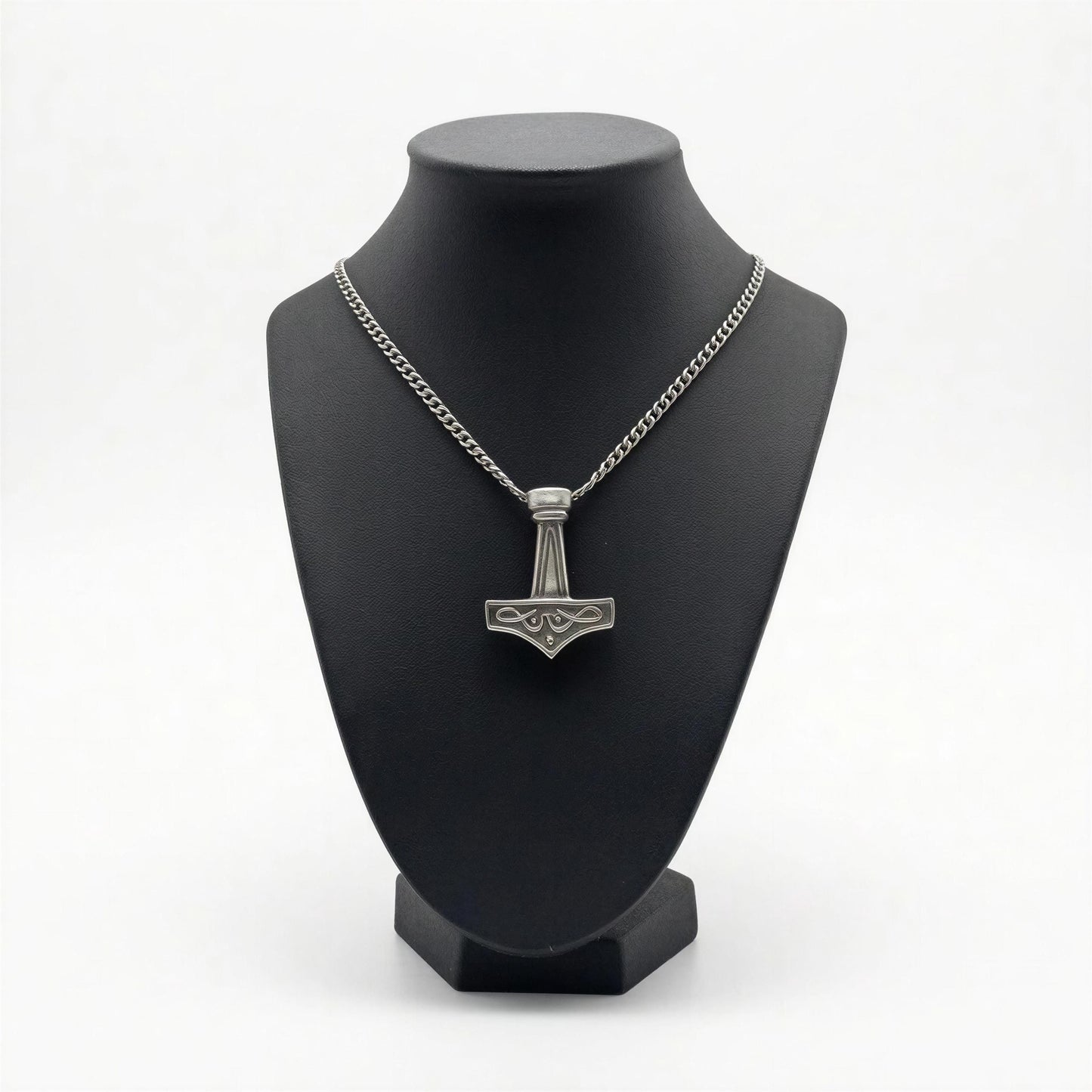 Viking Thor Hammer Hand-Cast Pendant on 3.5 mm Cuban Links Chain