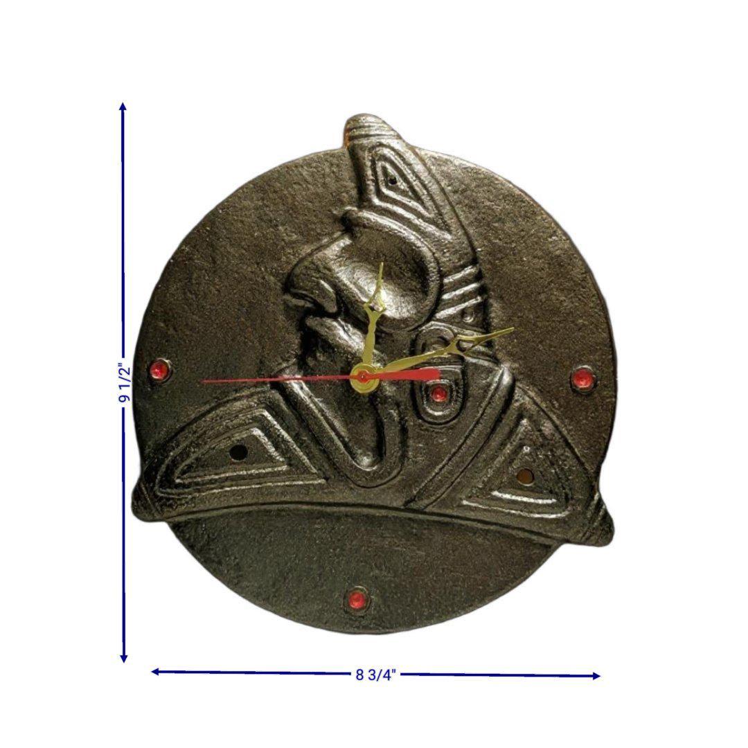 Taino trigonolito wall clock: resin rustic decor, silent seiko movement