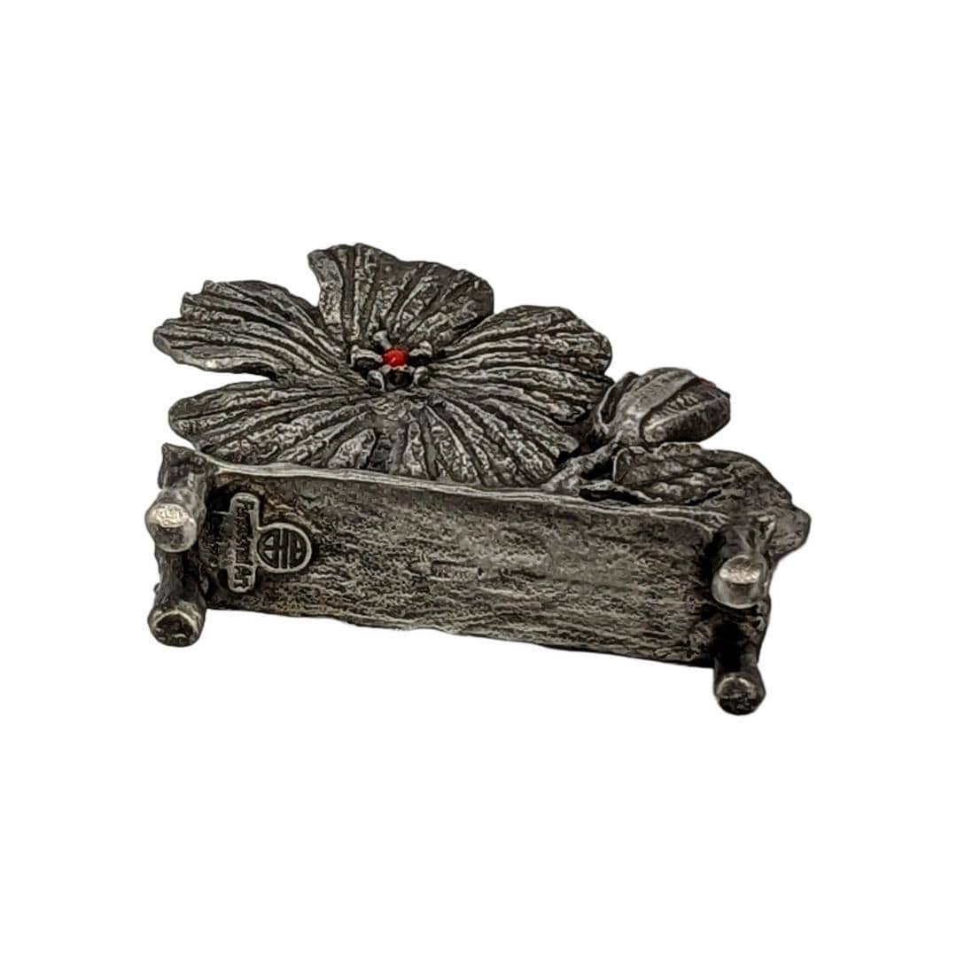 Handmade Hibiscus Pewter Business Card Holder, Office Decor, Inspired by Nature