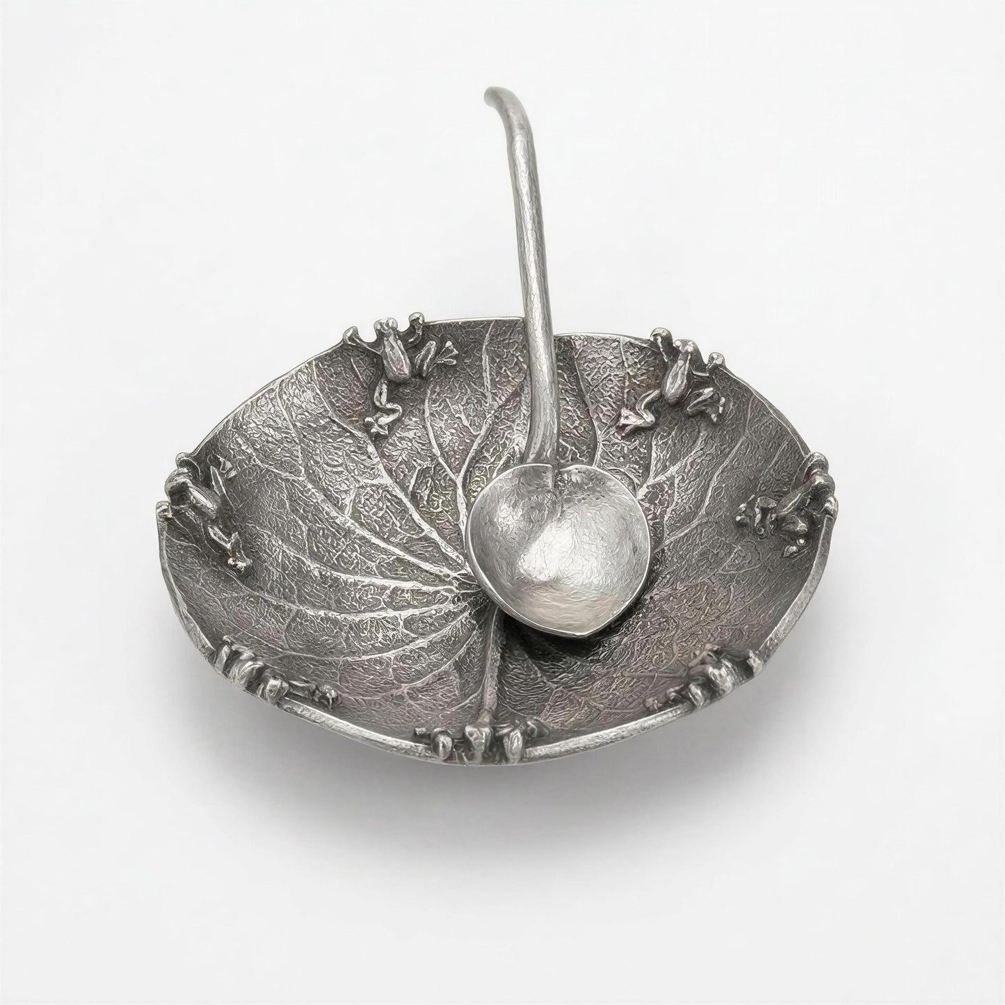 Handcrafted Pewter Water Lily Salt Cellar with Spoon, Nature Inspired Kitchen Essential for Salts and Spices