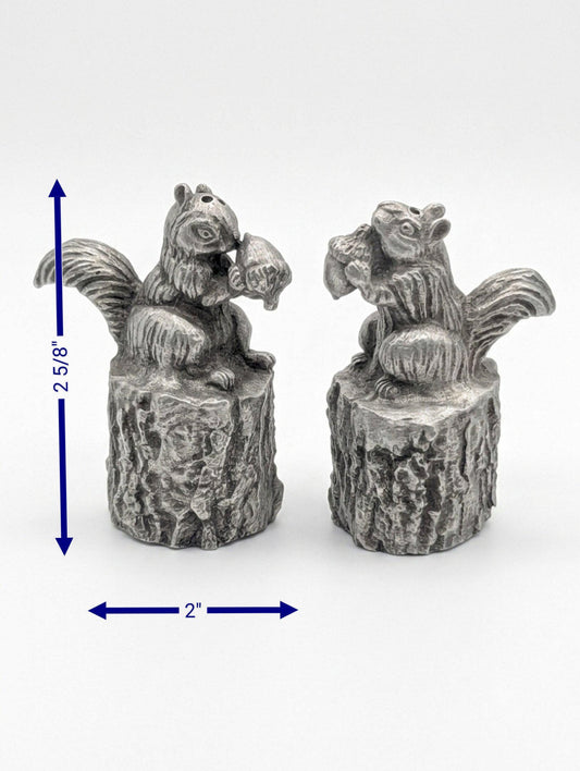 Handmade Mini Pewter Squirrel Salt & Pepper Shakers Set, Table Decor, Collectible