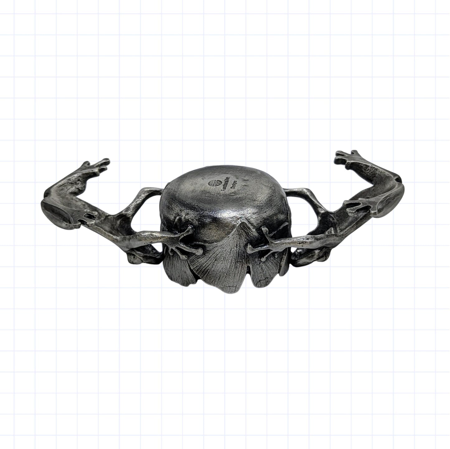 Pewter Ginkgo Frogs Tea Light Candle Holder Hand-Cast Table Decor