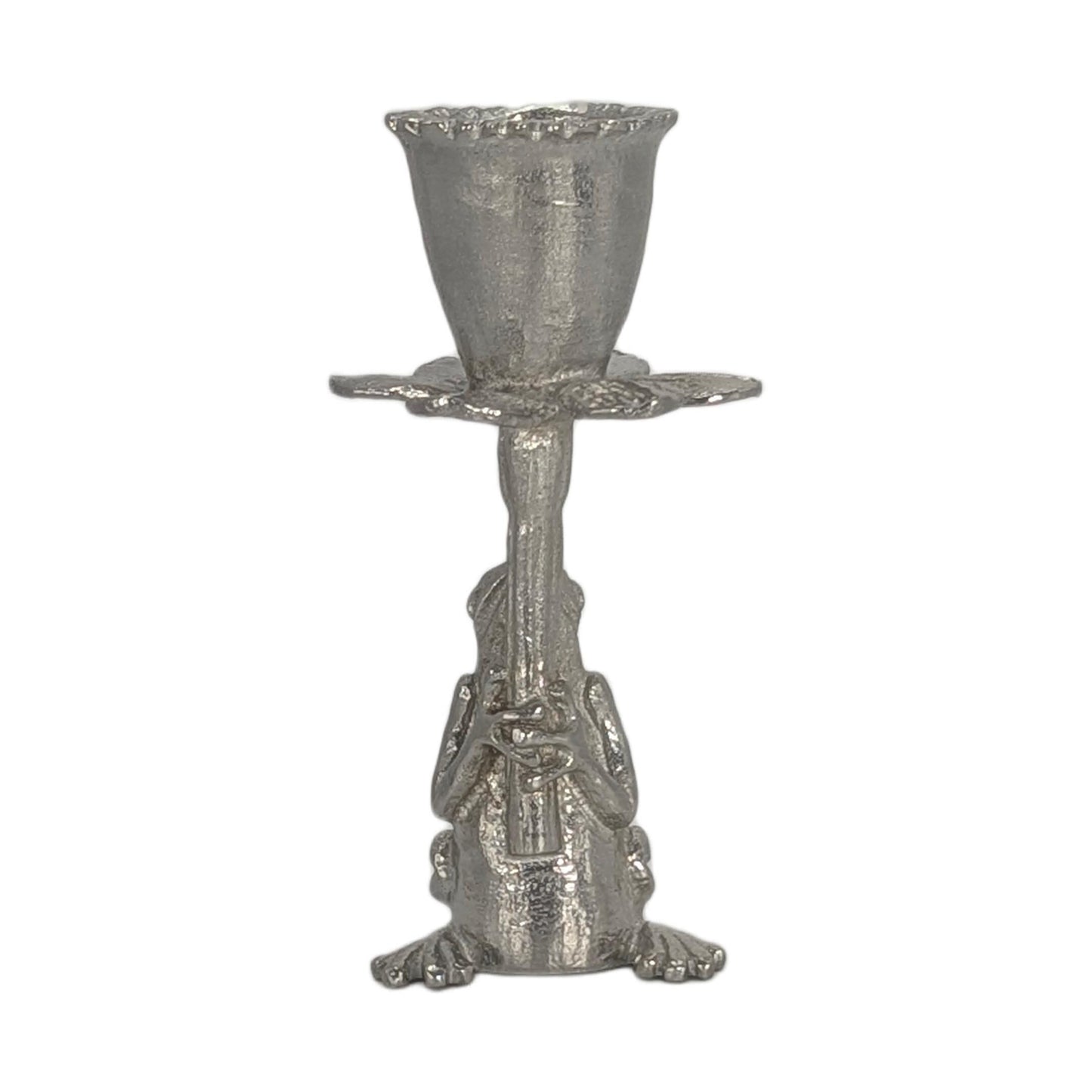 Handmade Pewter Frog Daffodil Candle Holder, Nature Inspired Home Decor