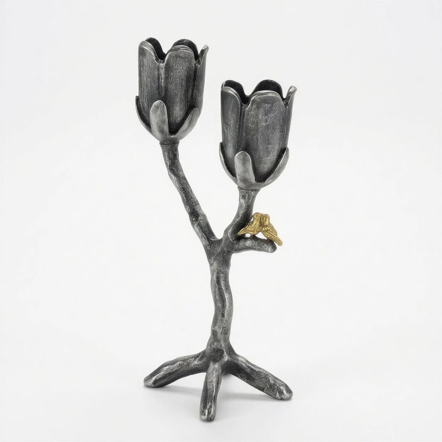 Handcrafted Pewter Tree of Light Candle Holder, Flowers Love Birds, Unique Decor