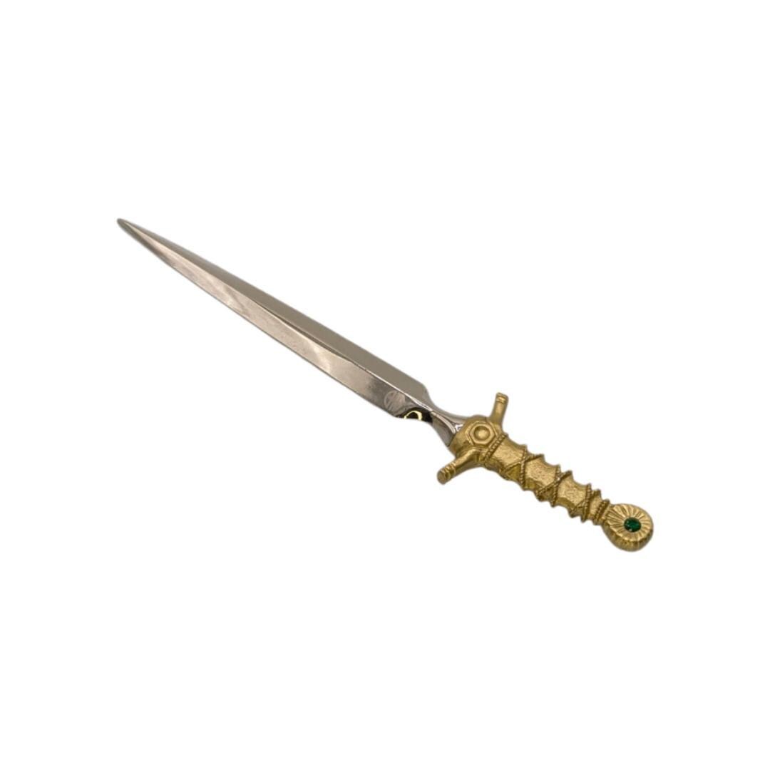 Épée miniature Excalibur Ouvre-lettre en étain et laiton Décoration de bureau fonctionnelle avec pierre verte