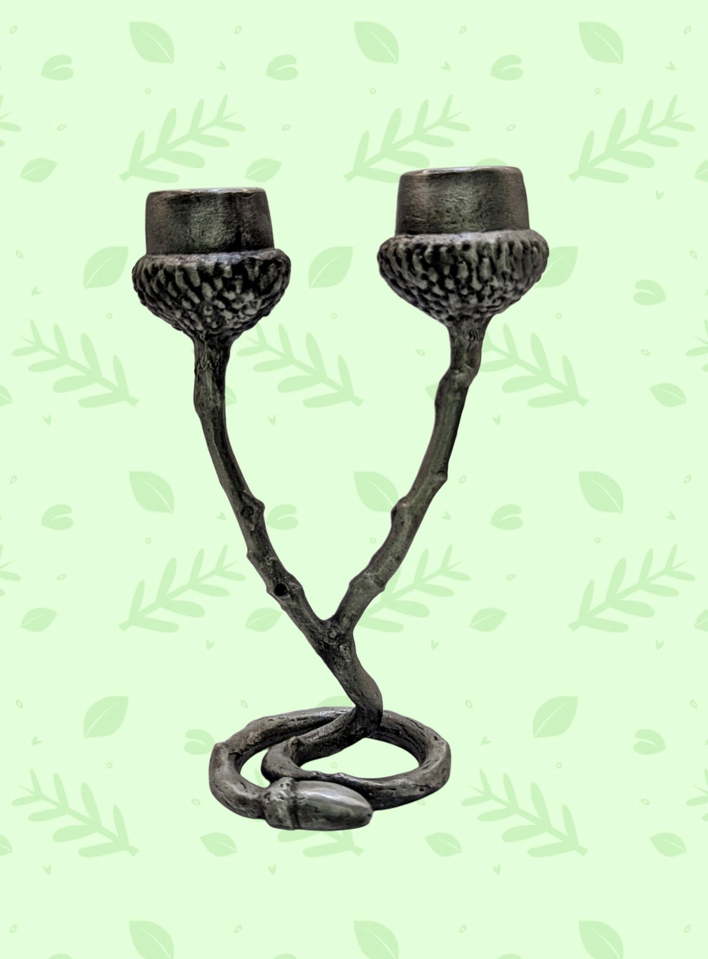 Handmade Pewter Acorn Twig Taper Candle Holder, Fall Decor, Inspired by Nature