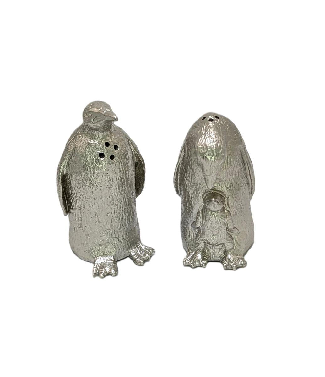 Handmade Penguin Figurine Mini Pewter Salt & Pepper Shakers Set, Wildlife Table Decor