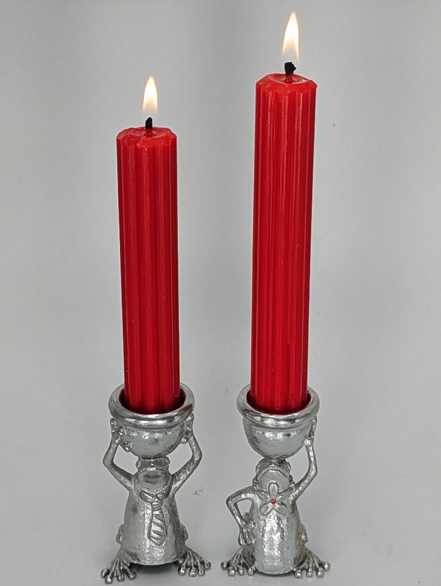 Adorable Mrs and Mr Frog Pewter Candle Holder Set, Minimalist Handmade Decor
