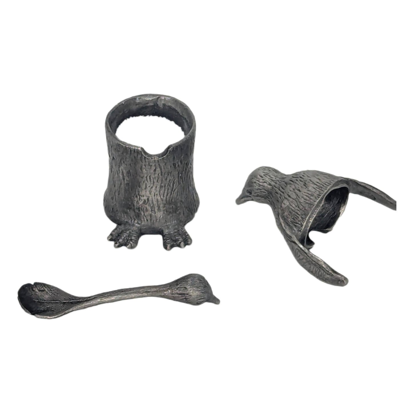 Charming Pewter Penguin Mini Salt Cellar with Chick Spoon, Minimalist Table Decor