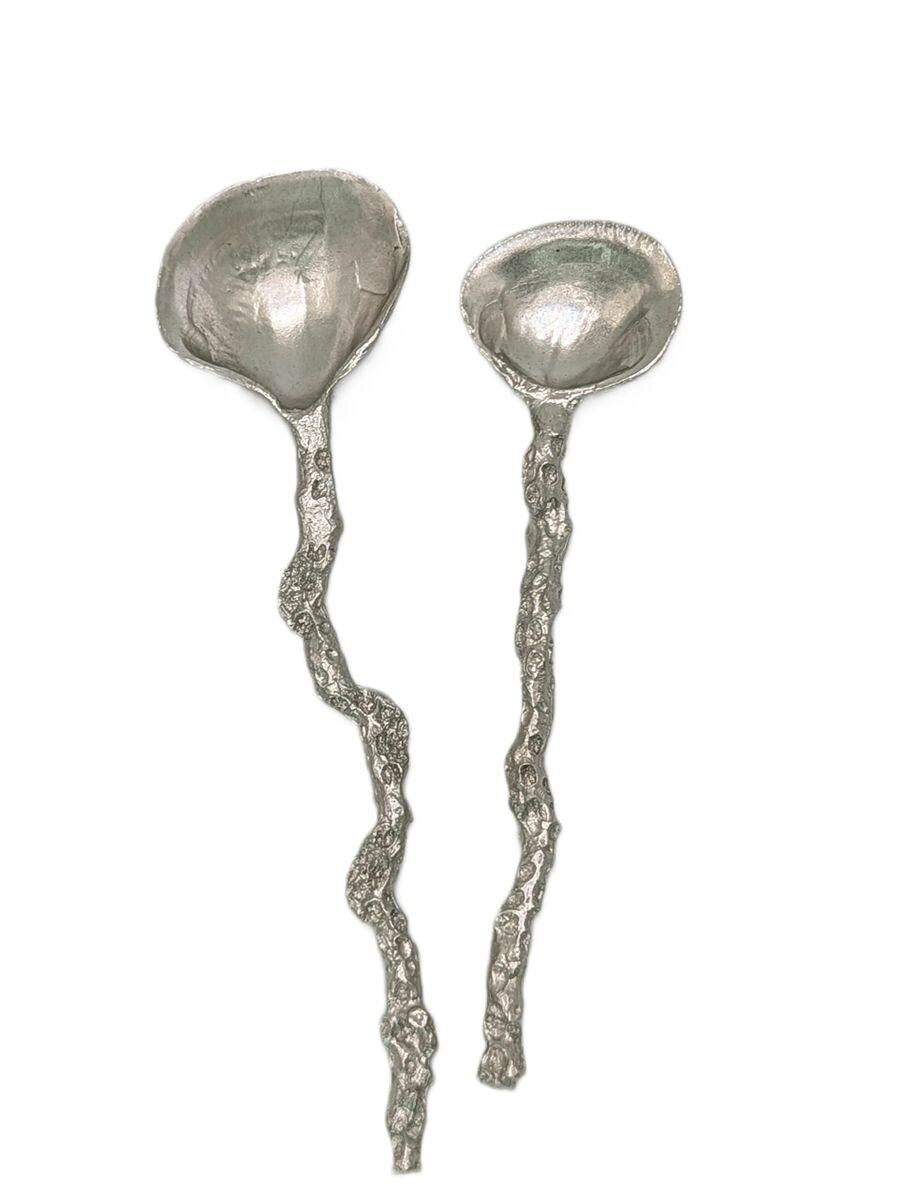 Handmade Coral/Seashell Pewter Spoons Set of 3, Nature Inspired Kitchen Decor