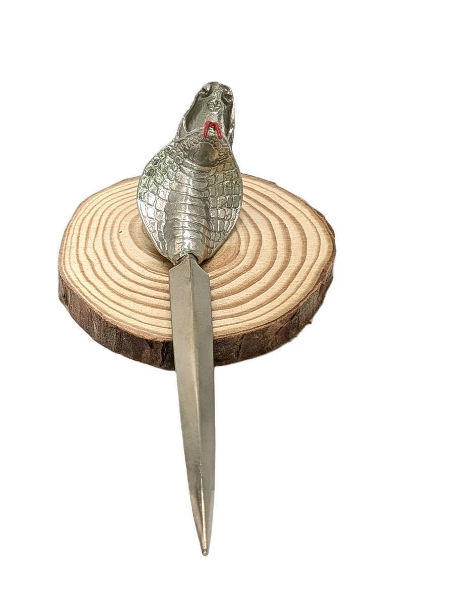 Handcrafted Pewter King Cobra Letter Opener, Exotic Wildlife Desk Decor