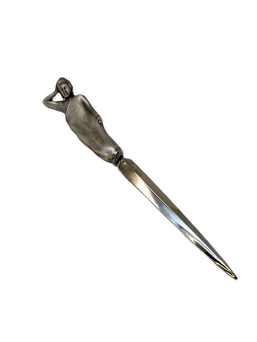 Handcrafted Pewter Resting Buddha Letter Opener, Zen Spiritual Desk Decor