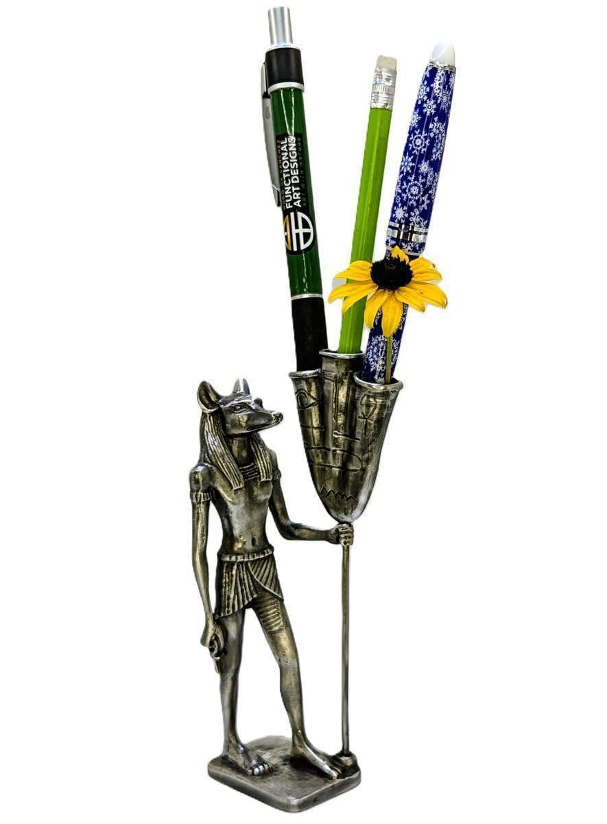 Handcrafted Lead-Free Pewter Anubis Egyptian God Pen Holder, Ancient History, Desk Decor