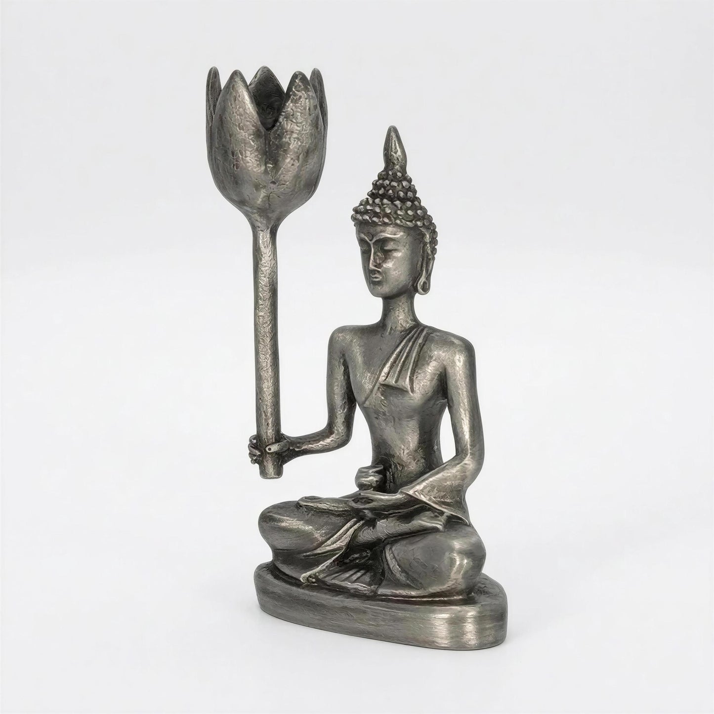 Handcrafted Pewter Medicine Buddha Candle Holder, Zen Decor