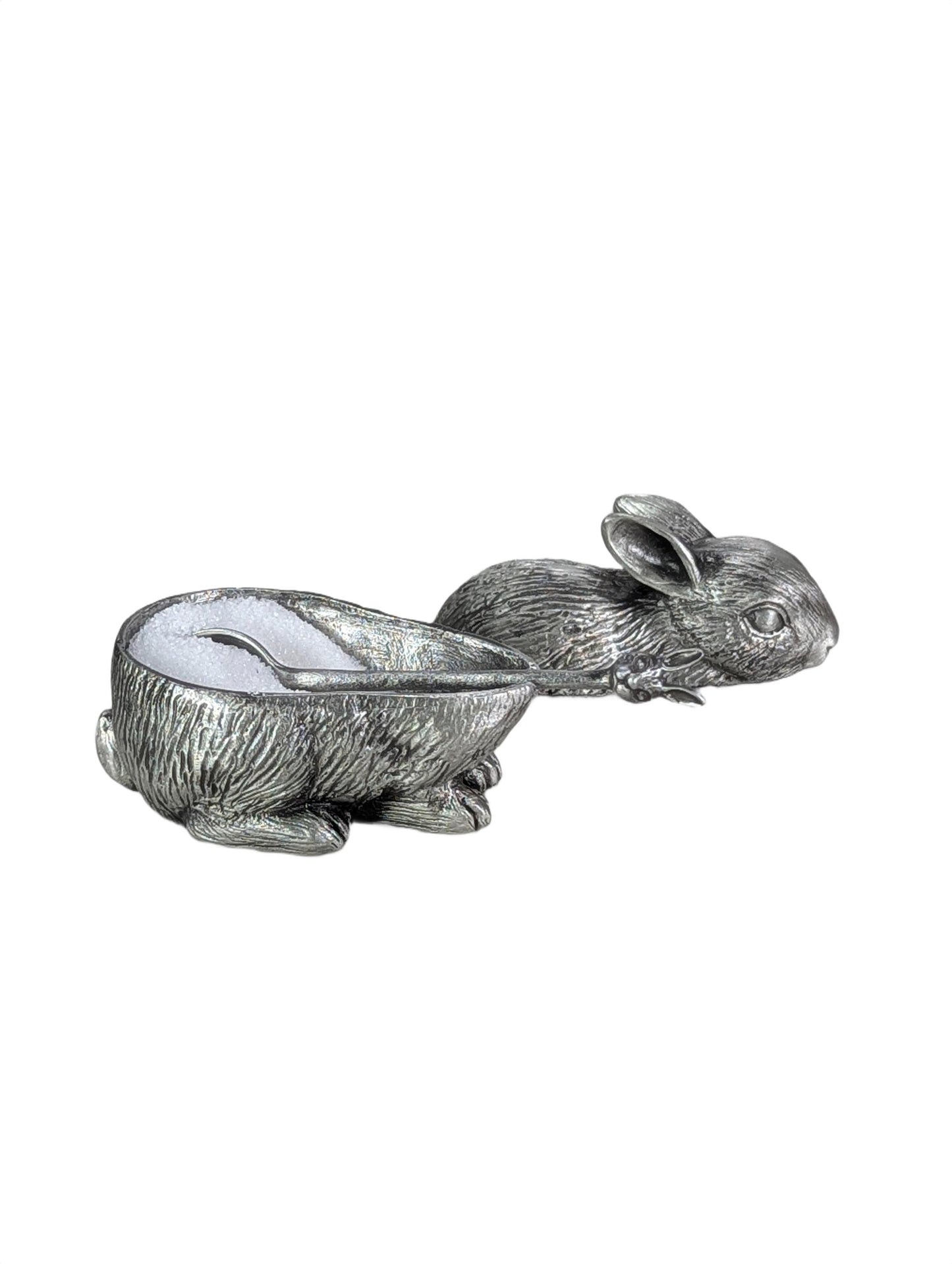 Handcrafted Bunny Salt Cellar with Spoon, Rabbit Salt Box, Lead-Free Metal Tableware Decor, Unique Culinary Gift