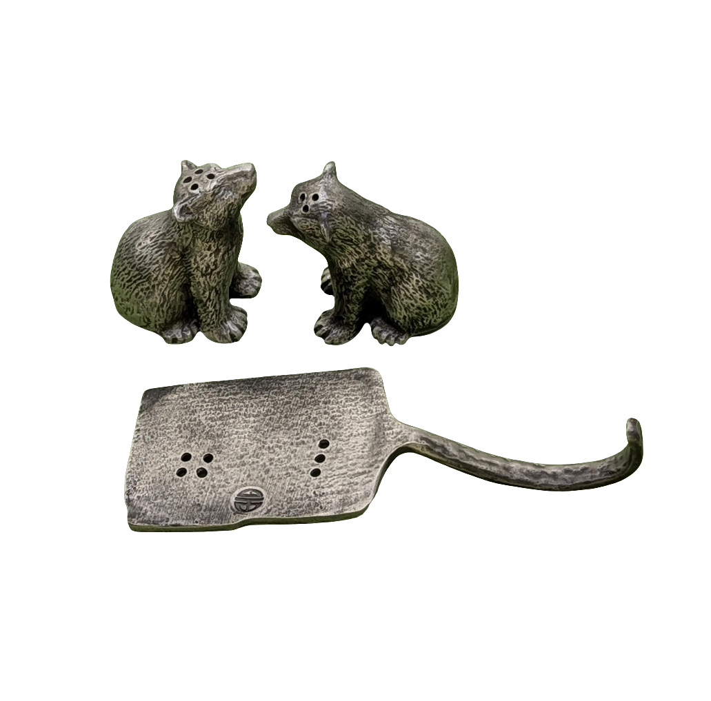 Polar Bear Cubs Miniature Minimalist Pewter Salt & Pepper Shakers Set Collectible
