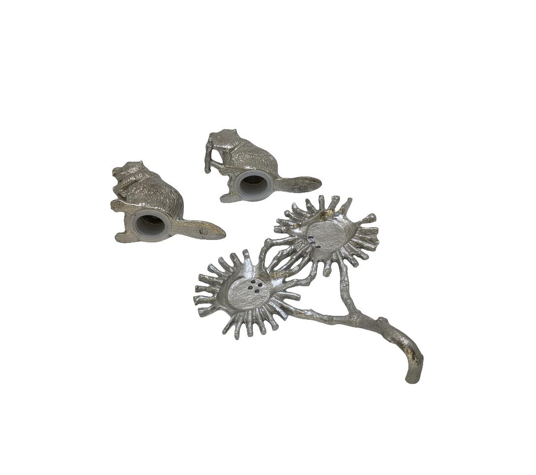 Beaver Miniature Minimalist Pewter Salt & Pepper Shakers Set Inspired by Nature Collectible