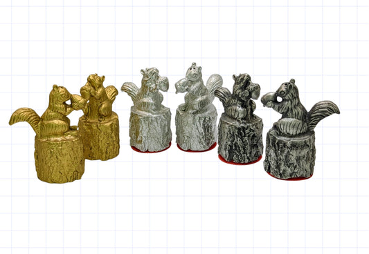 Charming Miniature Minimalist Pewter Squirrel Salt & Pepper Shakers Set Decor Collectible