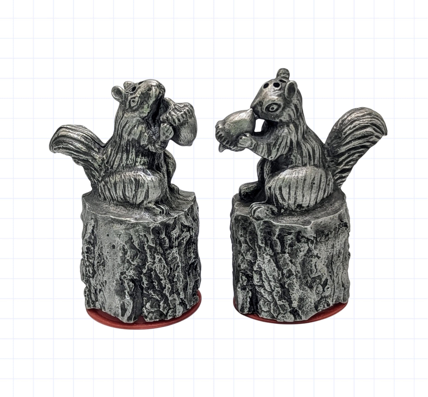 Charming Miniature Minimalist Pewter Squirrel Salt & Pepper Shakers Set Decor Collectible
