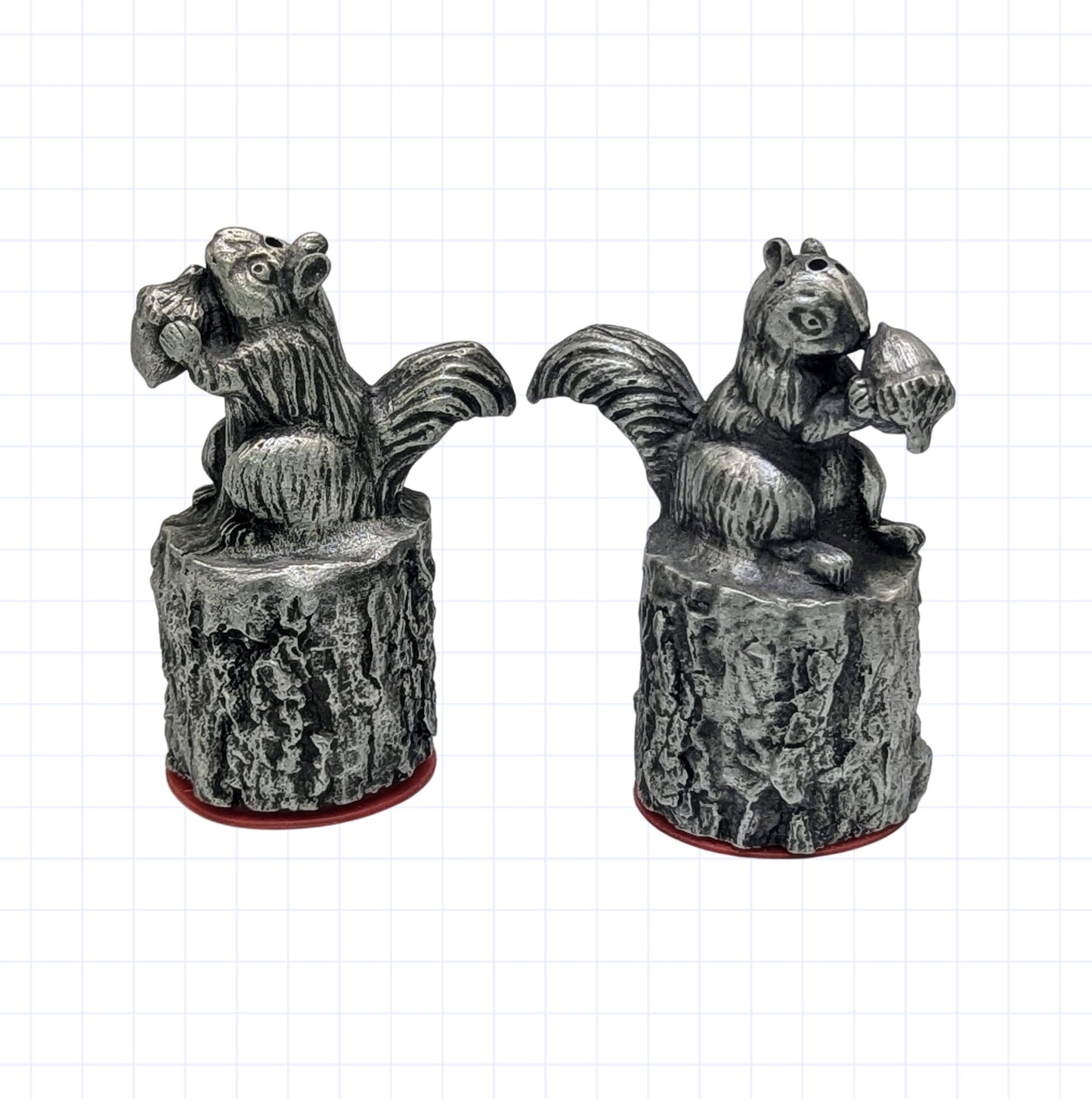 Charming Miniature Minimalist Pewter Squirrel Salt & Pepper Shakers Set Decor Collectible