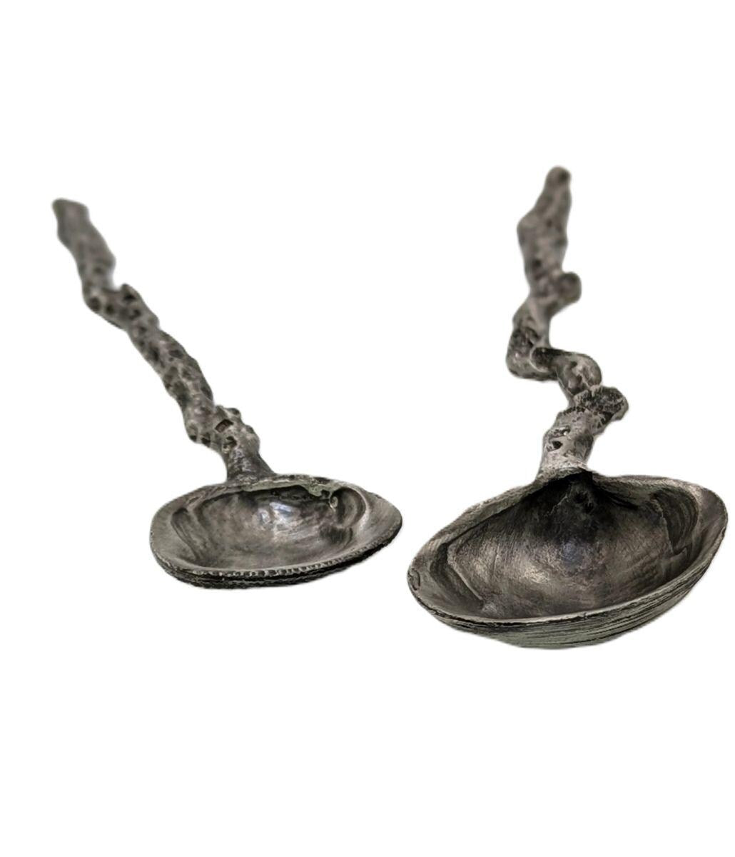 Coral/Seashell Pewter Spoons Set Nature Inspired Decor