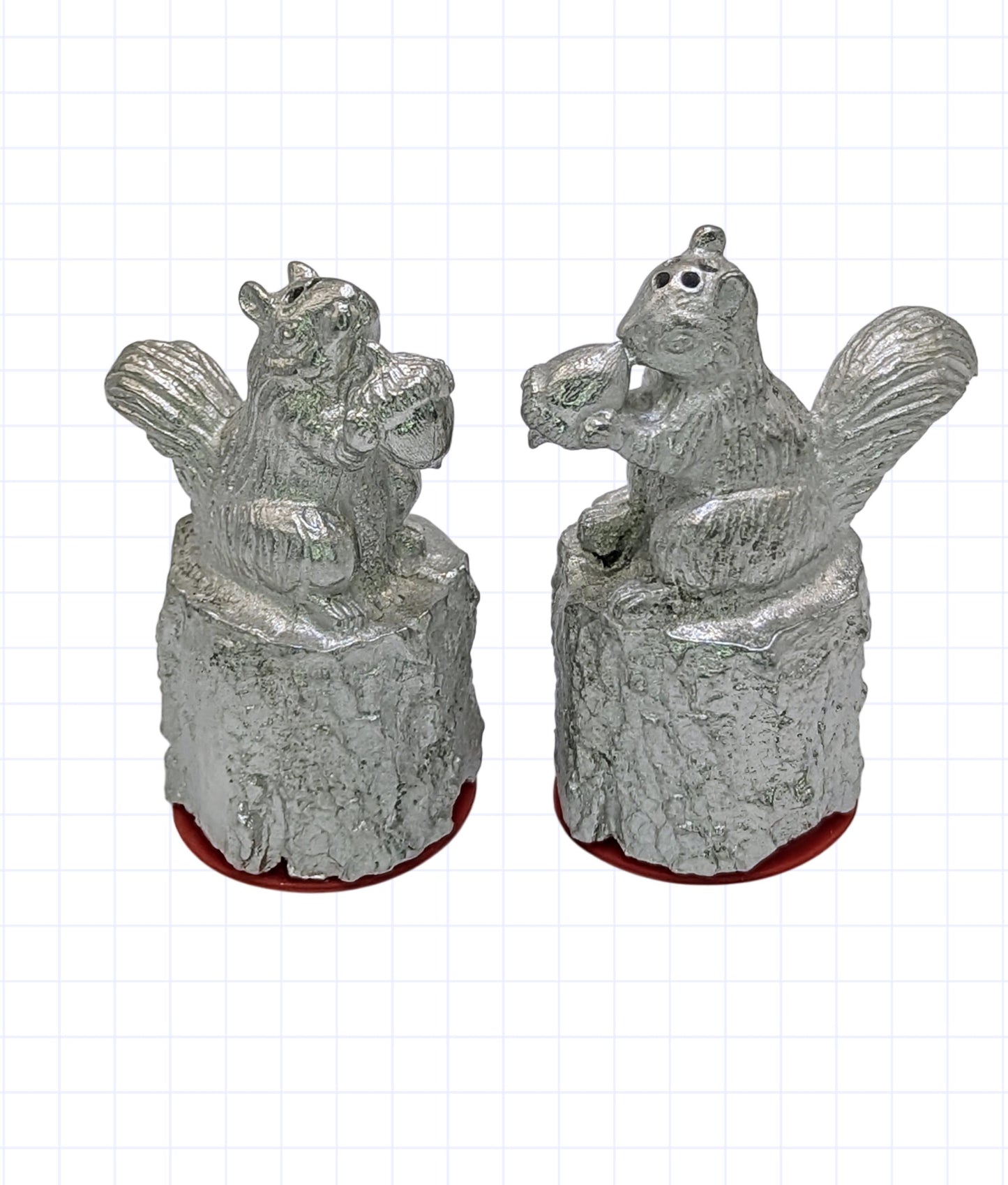 Charming Miniature Minimalist Pewter Squirrel Salt & Pepper Shakers Set Decor Collectible