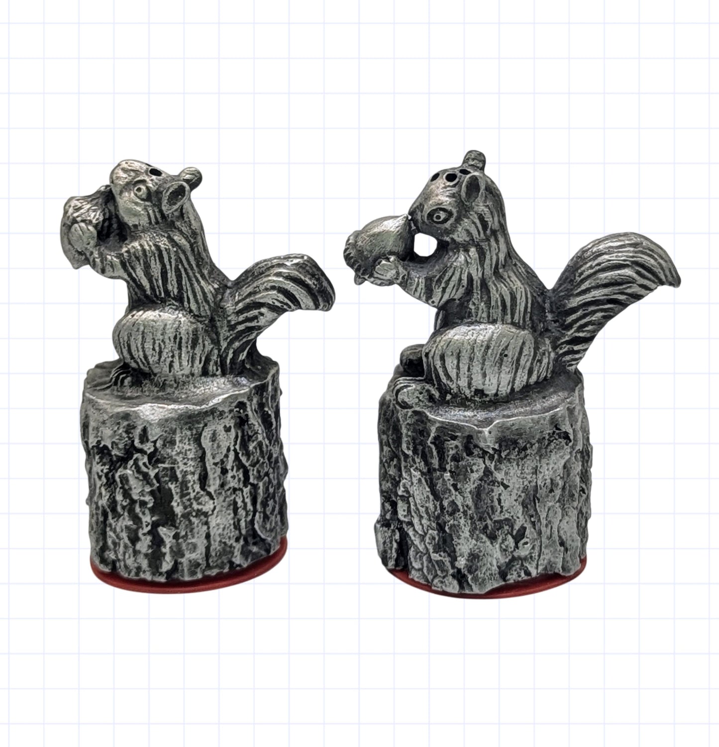 Charming Miniature Minimalist Pewter Squirrel Salt & Pepper Shakers Set Decor Collectible