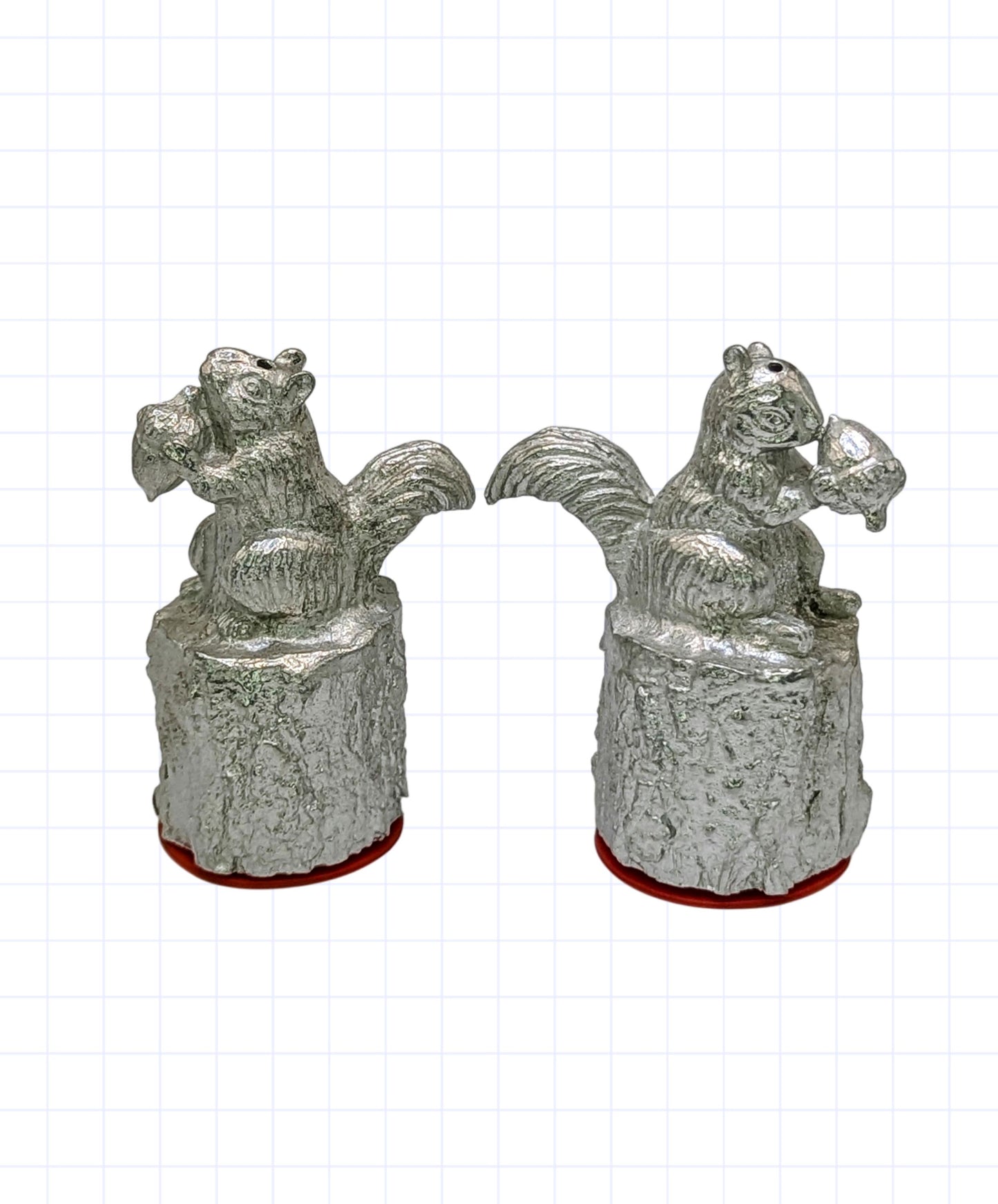 Charming Miniature Minimalist Pewter Squirrel Salt & Pepper Shakers Set Decor Collectible