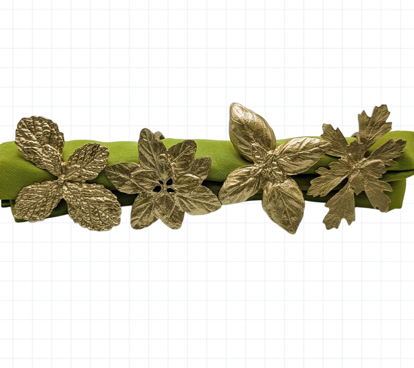 Italian Herb Napkin Rings: Pewter Basil, Parsley, Oregano, Mint - Set of 4