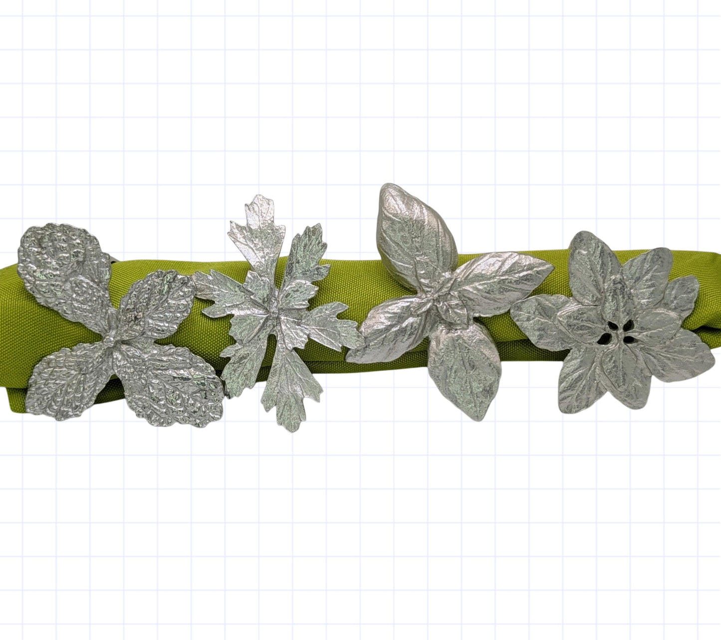 Italian Herb Napkin Rings: Pewter Basil, Parsley, Oregano, Mint - Set of 4