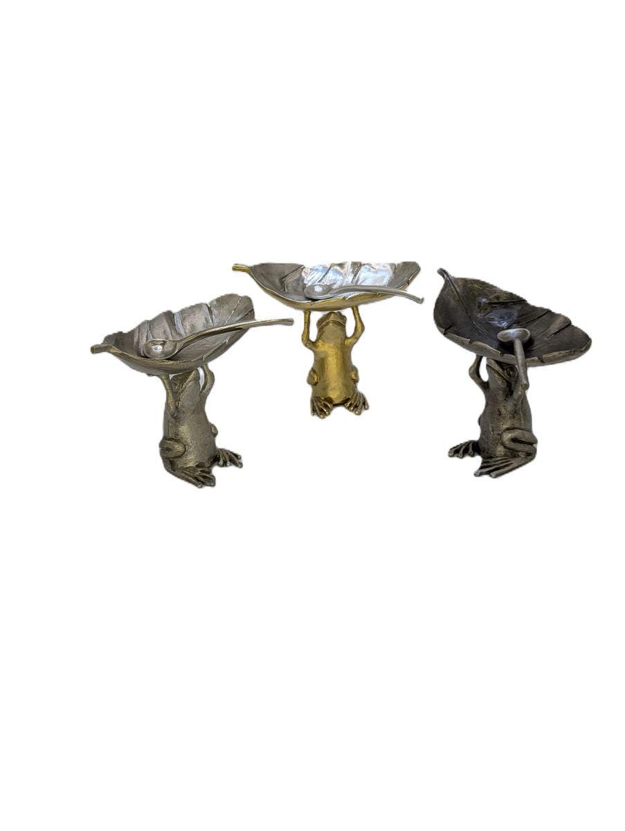 Charming Pewter Coqui Frog Salt Dish Decor Collectible