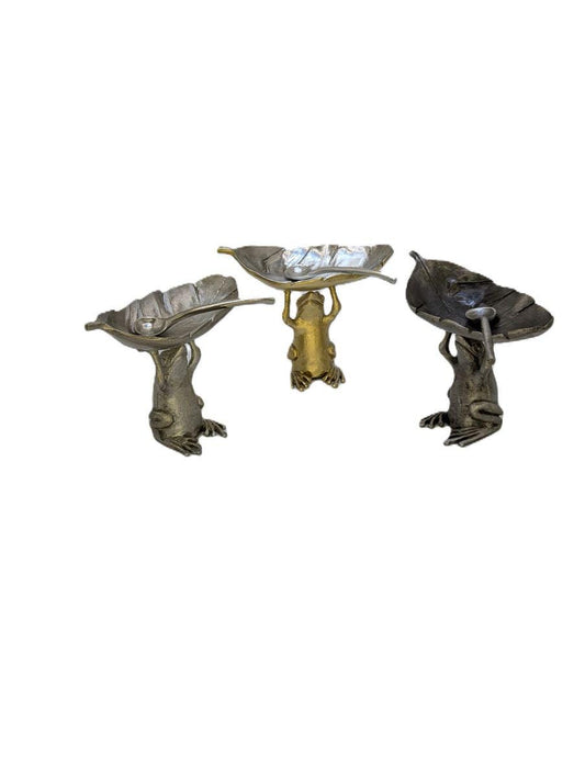 Charming Pewter Coqui Frog Salt Dish Decor Collectible