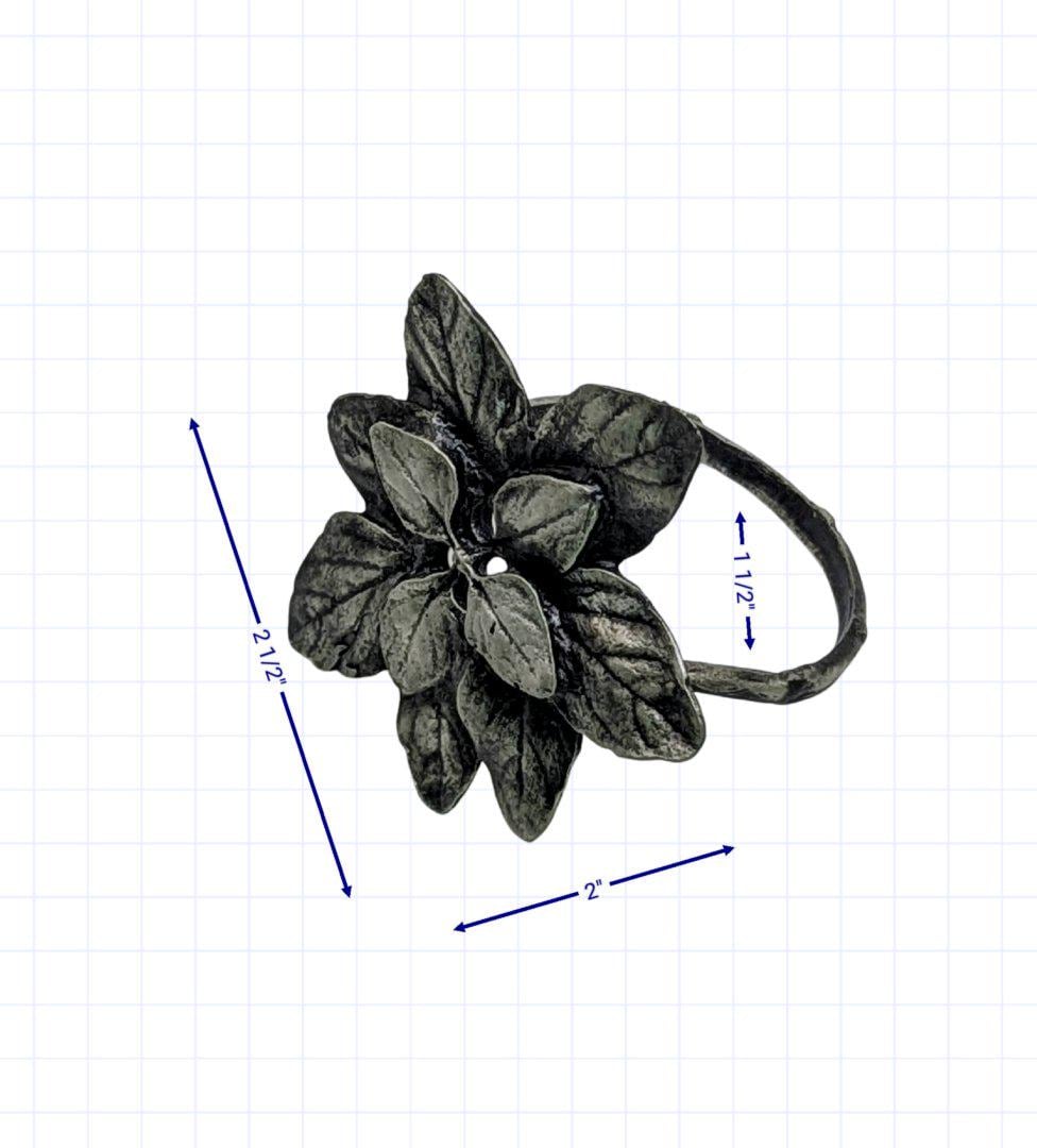 Italian Herb Napkin Rings: Pewter Basil, Parsley, Oregano, Mint - Set of 4