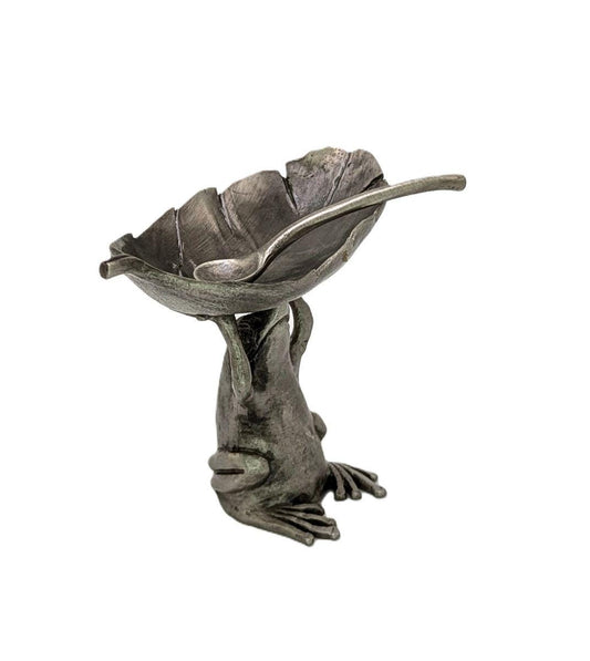 Charming Pewter Coqui Frog Salt Dish Decor Collectible