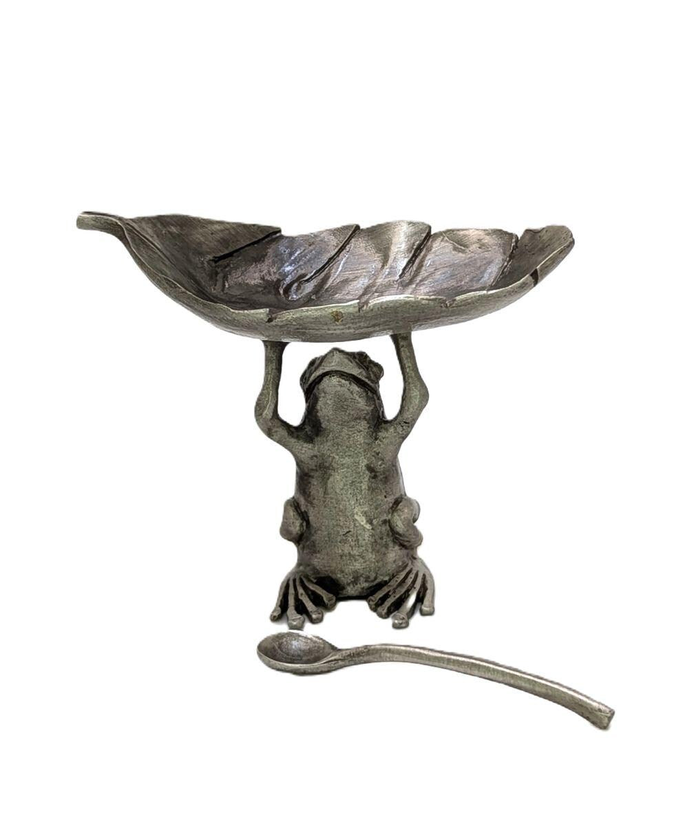 Charming Pewter Coqui Frog Salt Dish Decor Collectible
