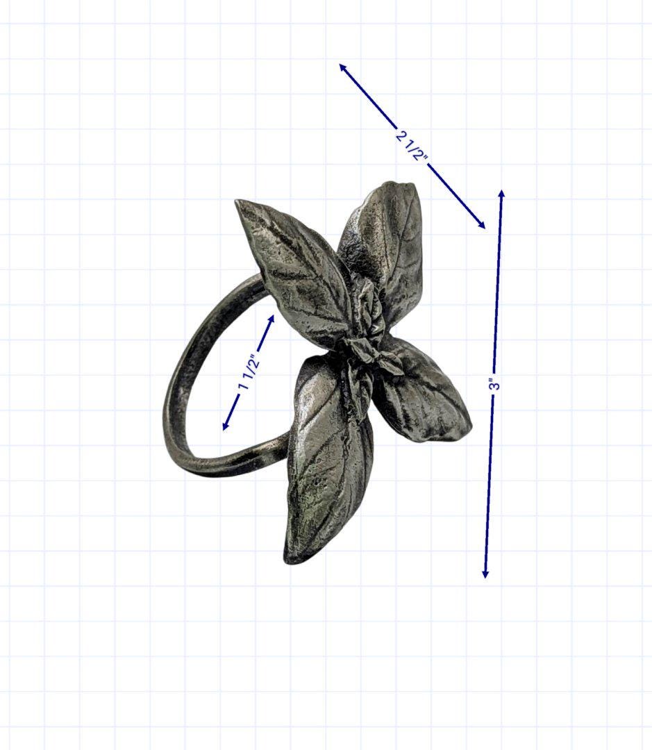 Italian Herb Napkin Rings: Pewter Basil, Parsley, Oregano, Mint - Set of 4