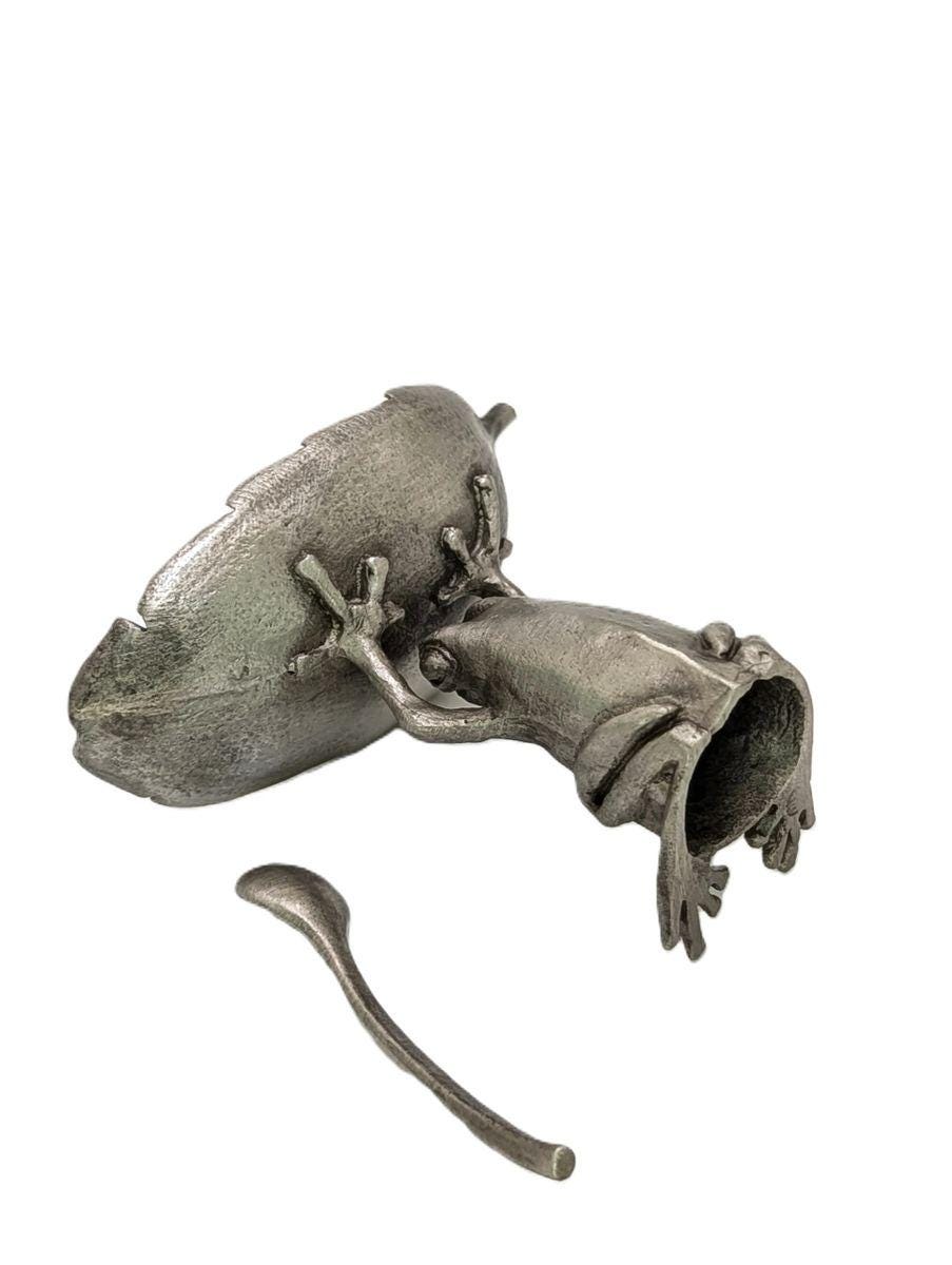 Charming Pewter Coqui Frog Salt Dish Decor Collectible