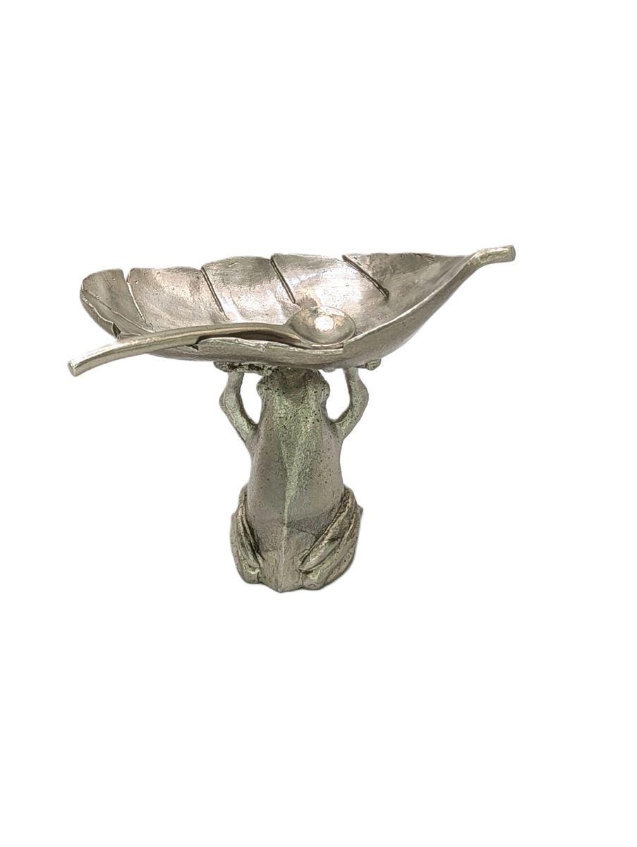 Charming Pewter Coqui Frog Salt Dish Decor Collectible