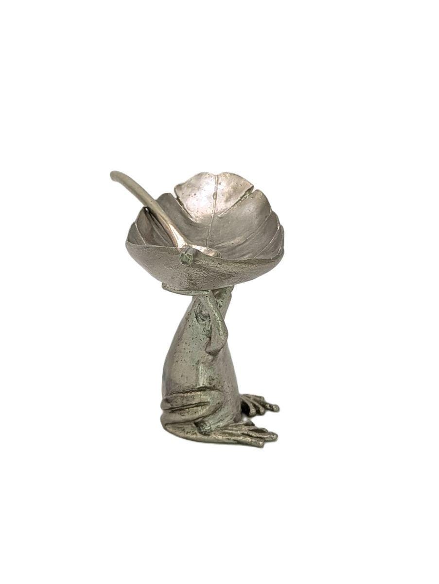 Charming Pewter Coqui Frog Salt Dish Decor Collectible