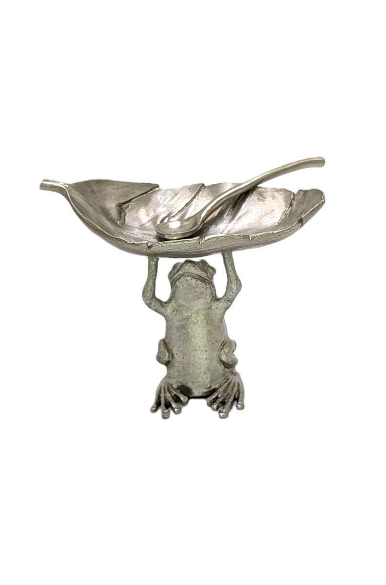 Charming Pewter Coqui Frog Salt Dish Decor Collectible