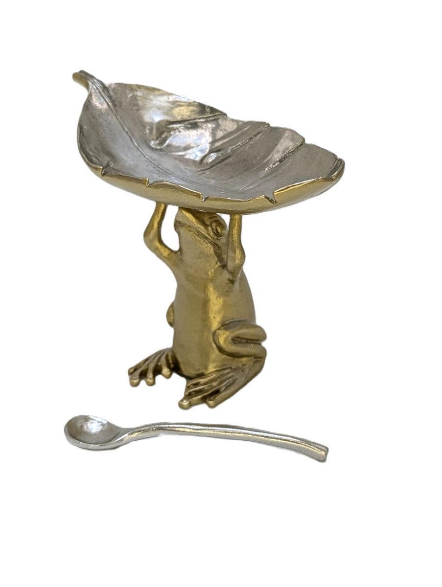Charming Pewter Coqui Frog Salt Dish Decor Collectible