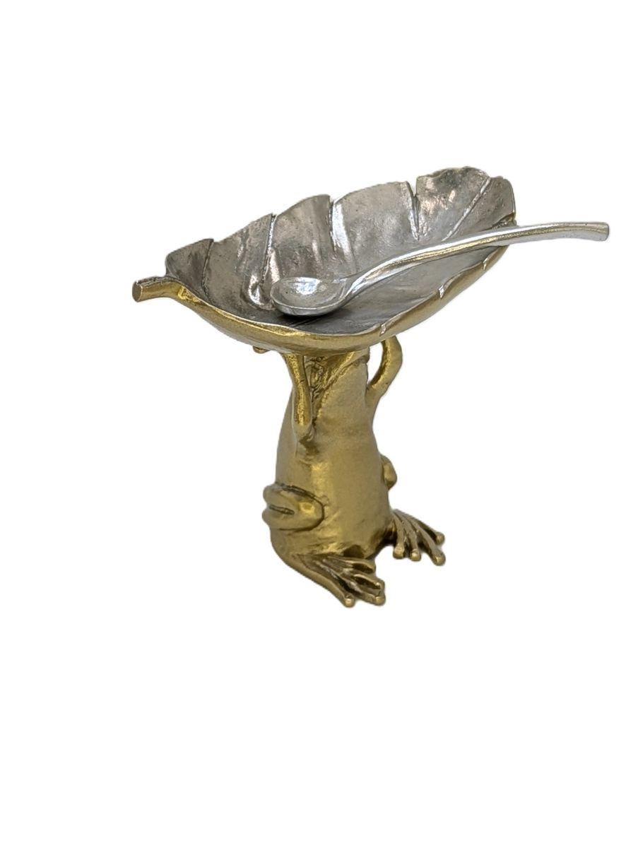 Charming Pewter Coqui Frog Salt Dish Decor Collectible