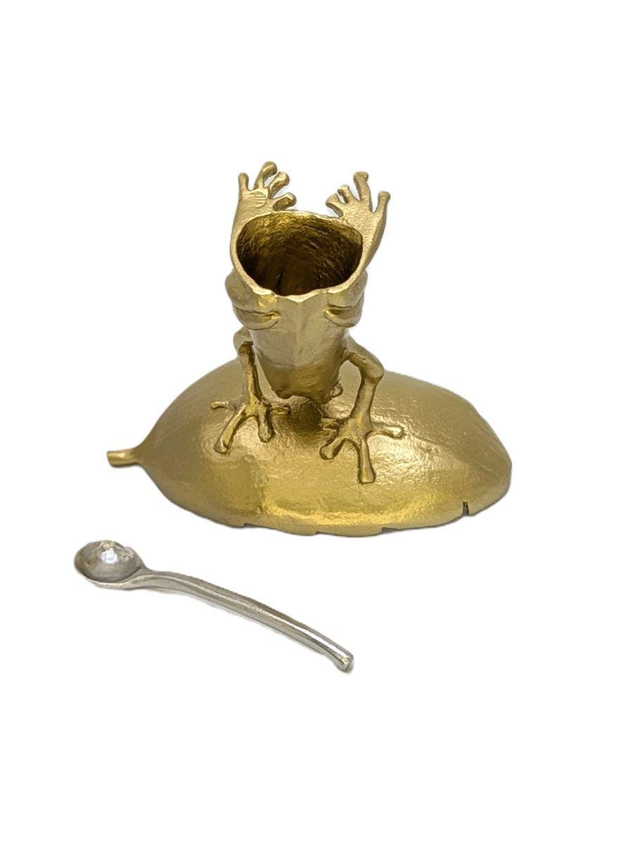 Charming Pewter Coqui Frog Salt Dish Decor Collectible