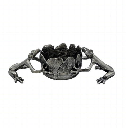 Ginkgo Frogs Pewter Tea Light Candle Holder Unique Decor