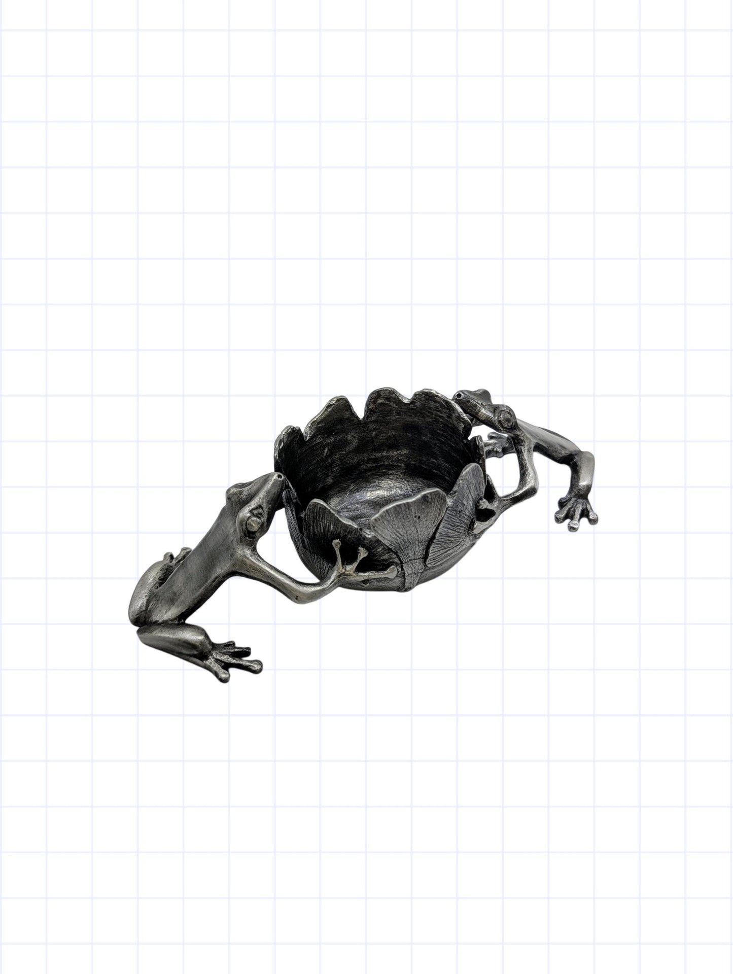 Ginkgo Frogs Pewter Tea Light Candle Holder Unique Decor