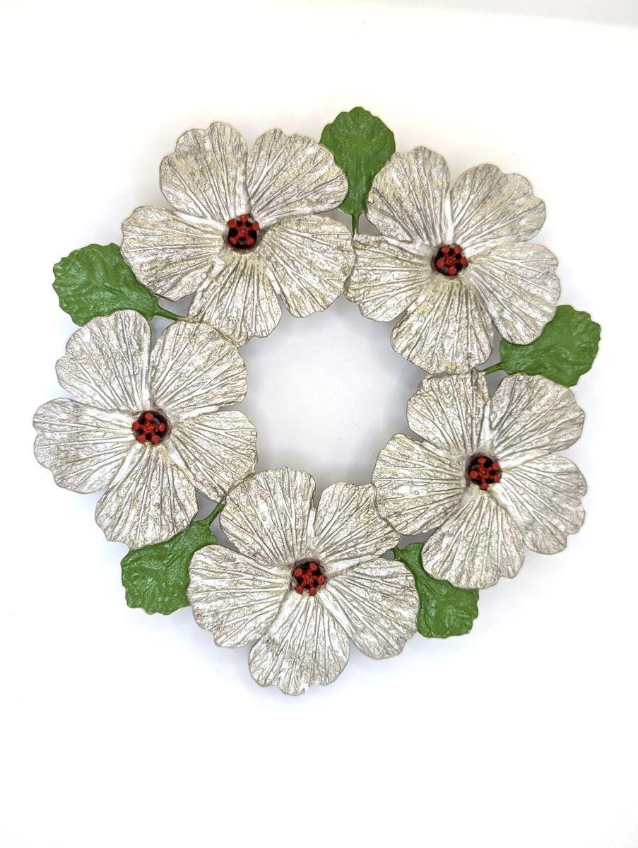 Hibiscus Flowers with Leaves Pewter Trivet Inspired by Nature